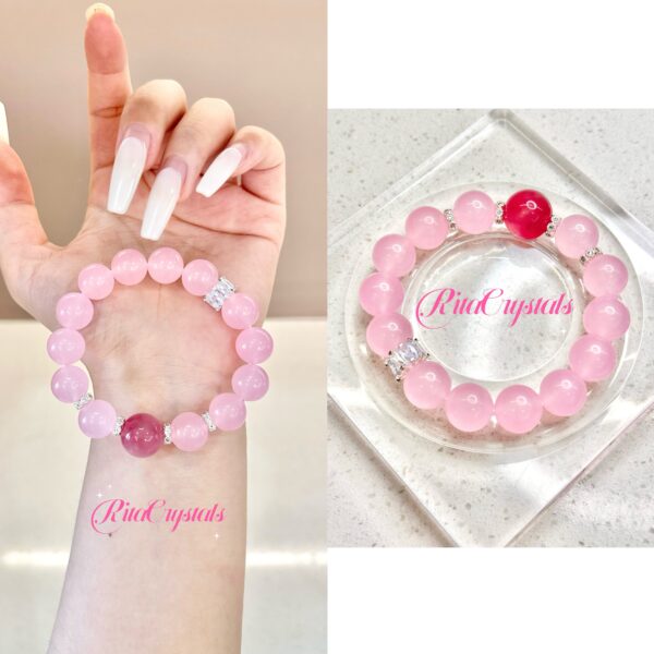 Madagascar Rose Quartz Bracelet with Ruby Accent