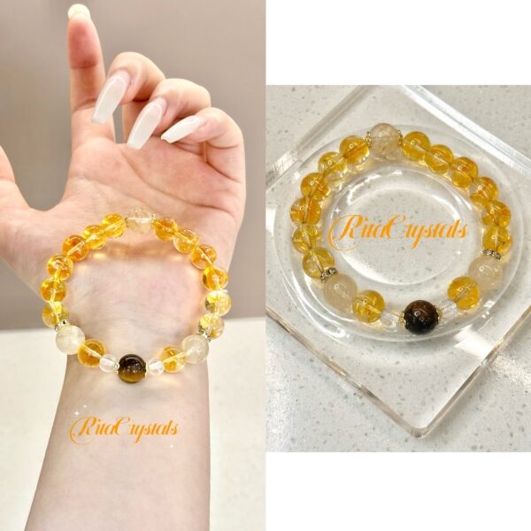 Citrine, Tiger's Eye and Smoky Watermelon Quartz Combination Crystal Bracelet