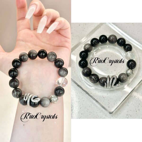 Obsidian, Clear Crystal and Spiritual Snake Accessory Bracelet